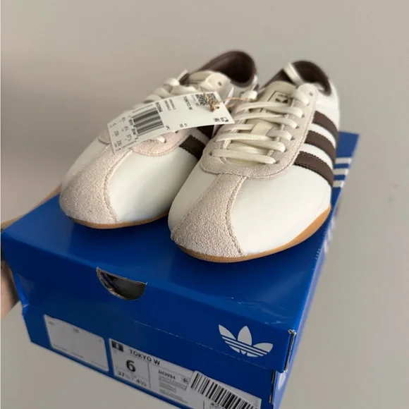 adidas Tokyo Women’s White Sneakers with Brown Stripes - Picture 2 of 3